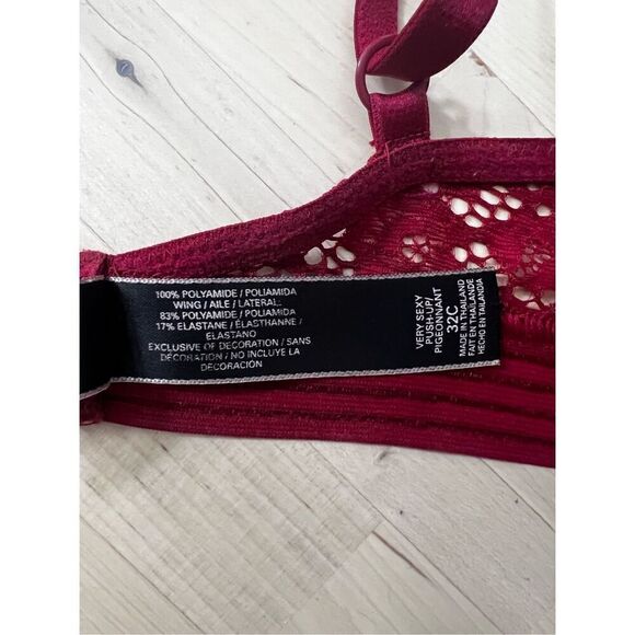 Victorias Secret Very Sexy Push-Up Bra Size 32C Red Burgundy Underwire Lingerie - Picture 10 of 12